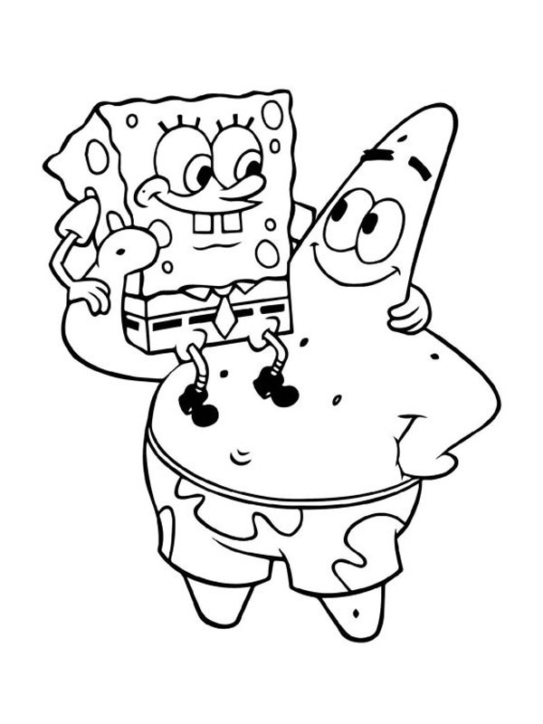 Dibujo de Bob Esponja sobre los hombros de Patricio para Colorear Dibujo de Bob Esponja sobre los hombros de Patricio para Colorear