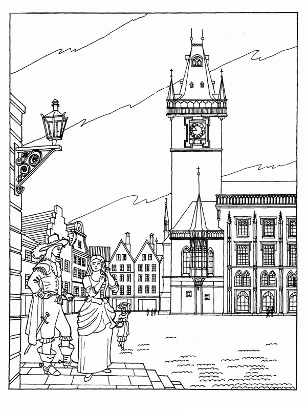 Dibujo de Ayuntamiento de Praga para Colorear