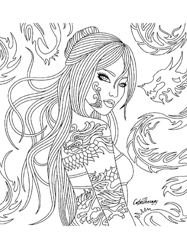 Dibujo de Chica con tatuajes para Colorear