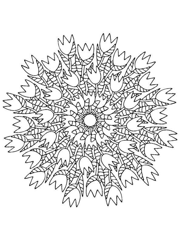 Dibujo de Mandala de tulipanes para Colorear Dibujo de Mandala de tulipanes para Colorear
