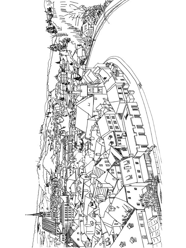 Dibujo de Vista del casco antiguo de Český Krumlov para Colorear Dibujo de Vista del casco antiguo de Český Krumlov para Colorear