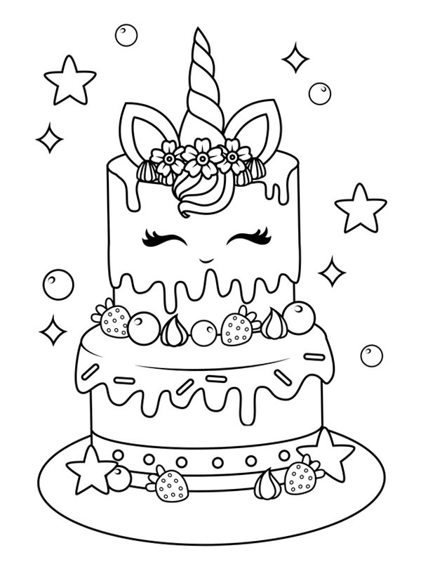 Dibujo de pastel de unicornio para Colorear Dibujo de pastel de unicornio para Colorear