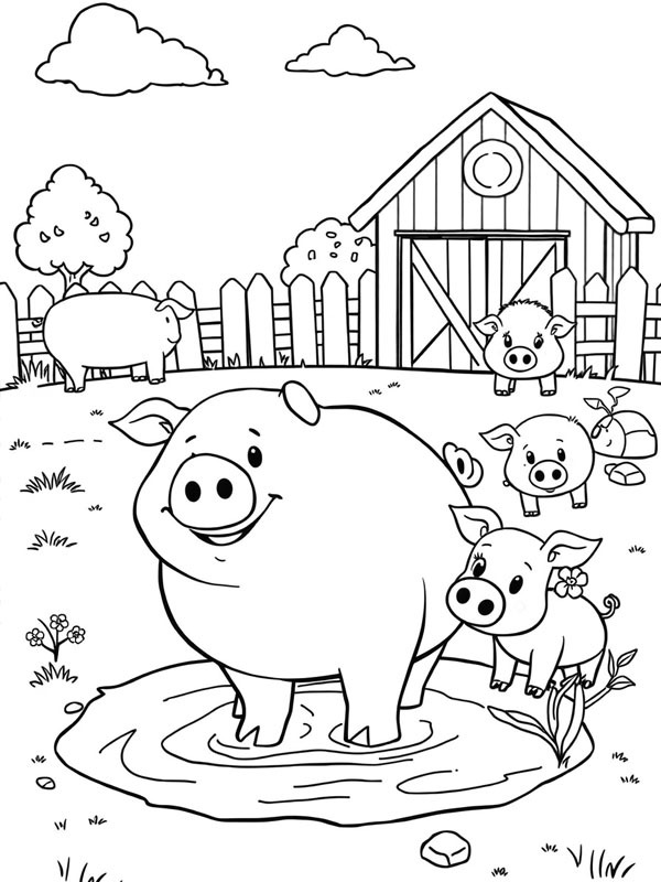Dibujo de Cerdos en la granja para Colorear Dibujo de Cerdos en la granja para Colorear