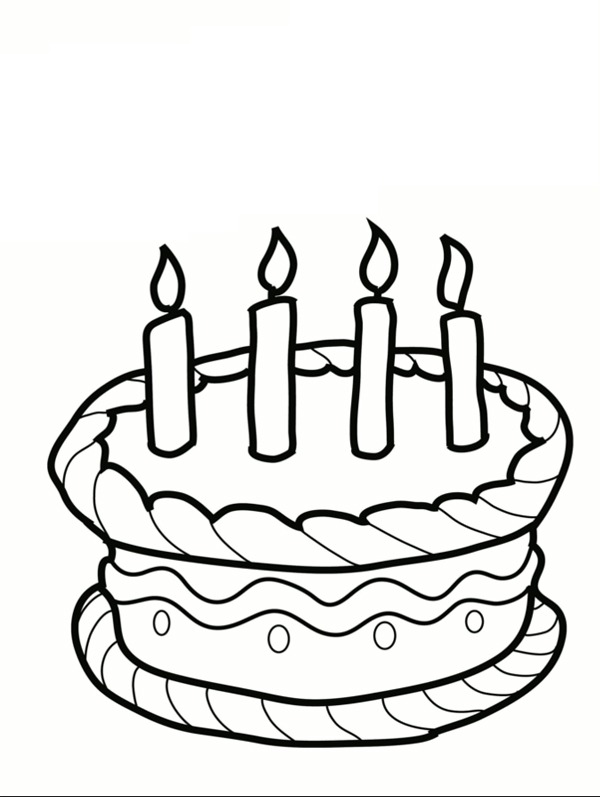 Dibujo de Tarta de cumpleaños con 4 velas para Colorear Dibujo de Tarta de cumpleaños con 4 velas para Colorear