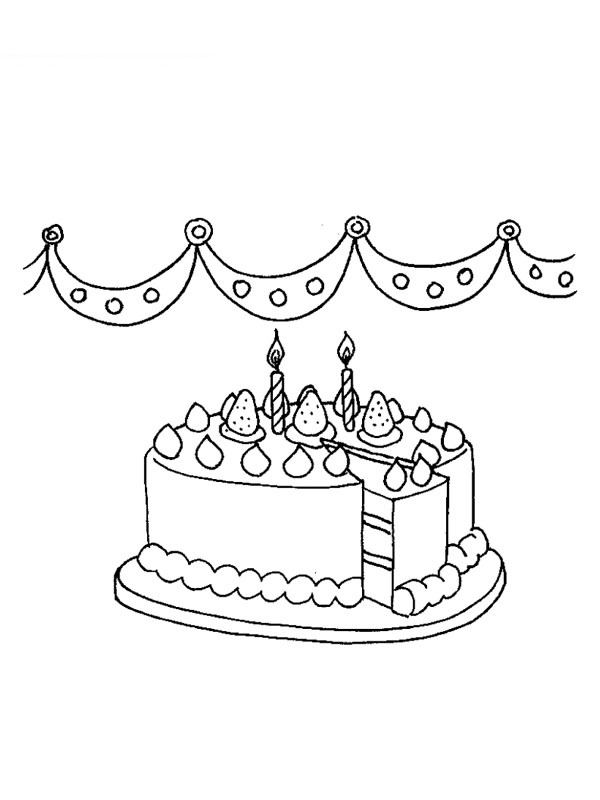 Dibujo de Tarta de cumpleaños con velas para Colorear