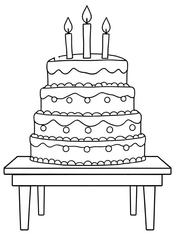 Dibujo de Tarta de cumpleaños en la mesa para Colorear Dibujo de Tarta de cumpleaños en la mesa para Colorear