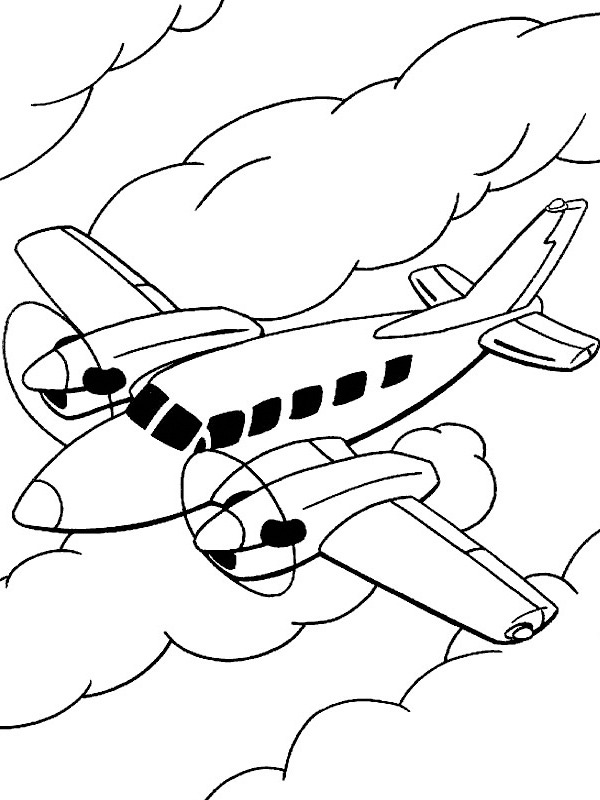 Dibujo de avión en las nubes para Colorear