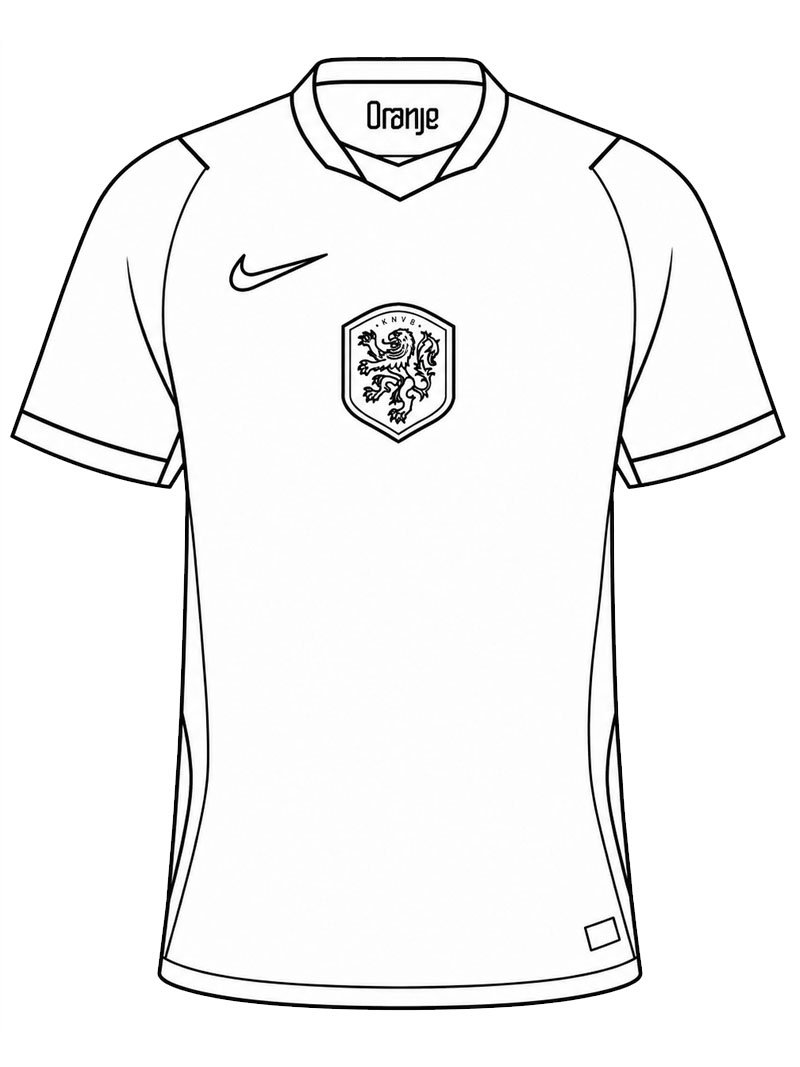 Dibujo de Camiseta de fútbol de la selección de los Países Bajos para Colorear Dibujo de Camiseta de fútbol de la selección de los Países Bajos para Colorear