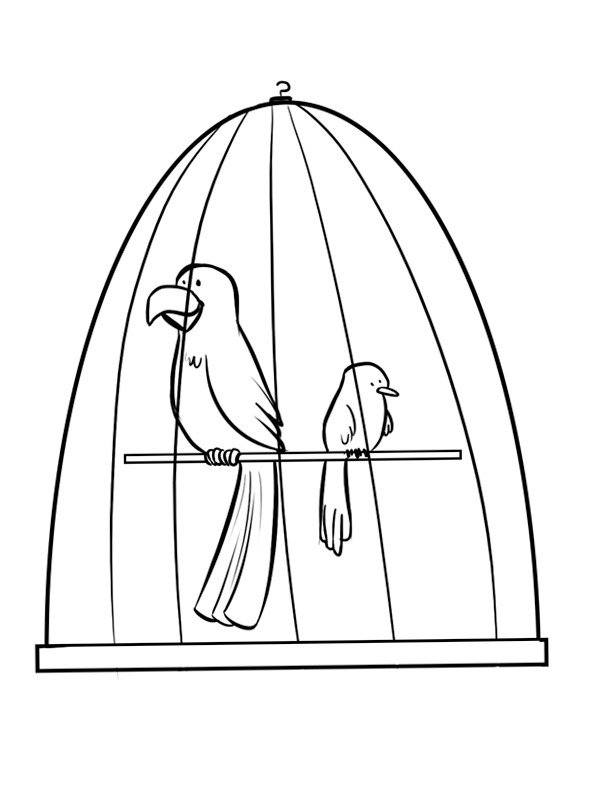 Dibujo de Pájaros en jaula para Colorear