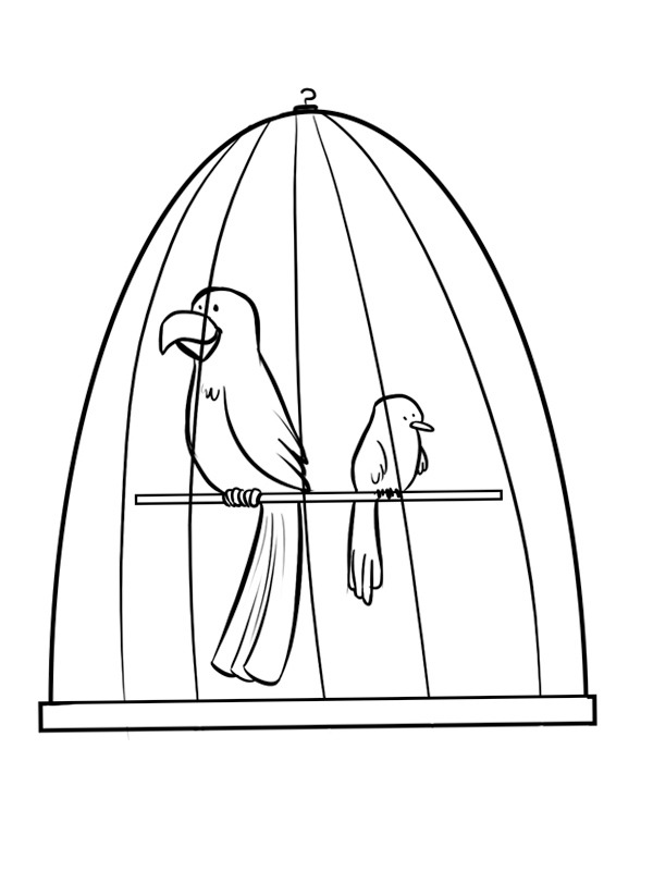 Dibujo de Pájaros en jaula para Colorear Dibujo de Pájaros en jaula para Colorear