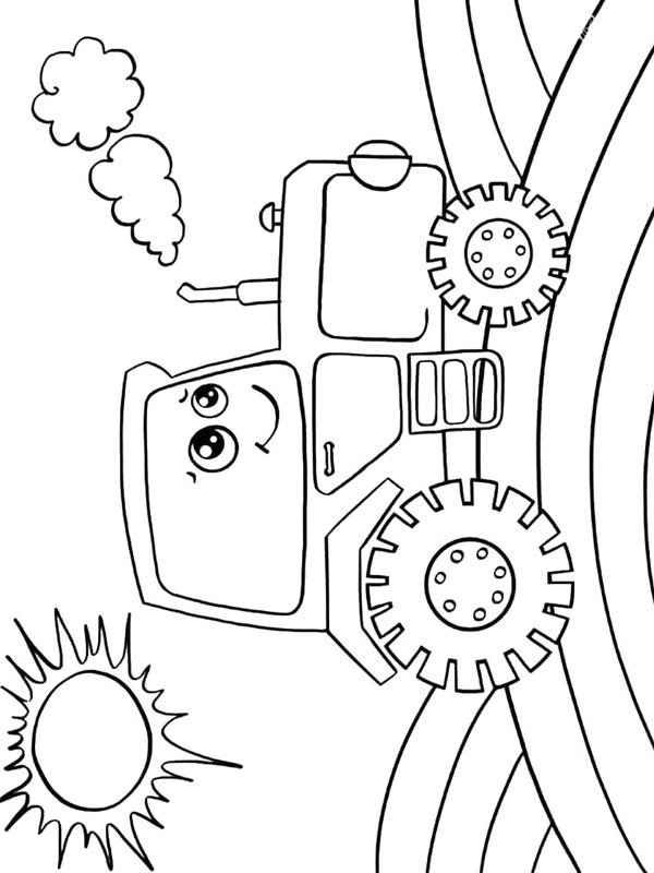 Dibujo de Tractor alegre para Colorear Dibujo de Tractor alegre para Colorear