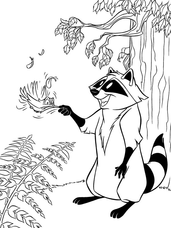 Dibujo de Mapache Meeko y colibrí Flit para Colorear Dibujo de Mapache Meeko y colibrí Flit para Colorear