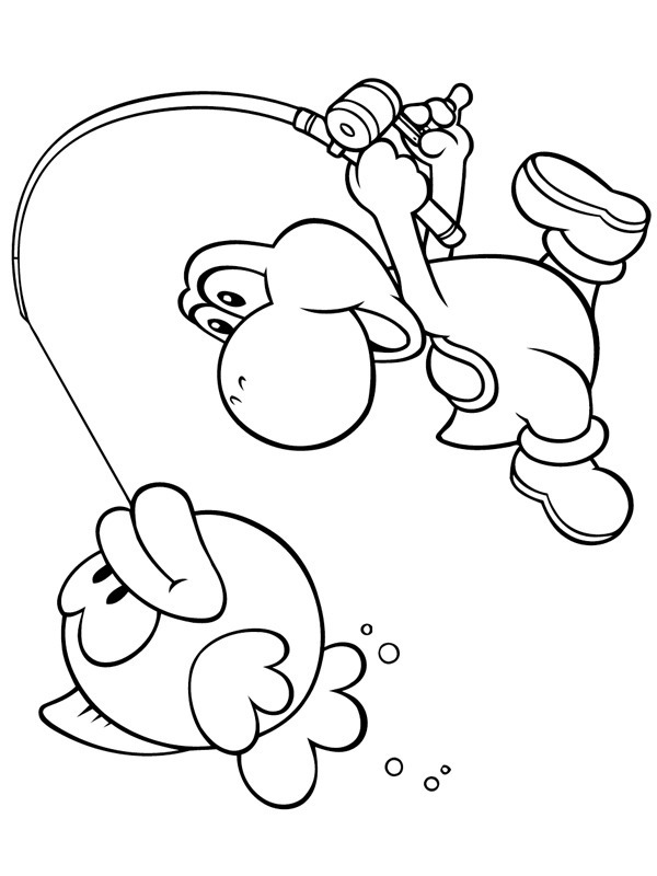 Dibujo de Yoshi atrapando a Cheep Cheep para Colorear Dibujo de Yoshi atrapando a Cheep Cheep para Colorear